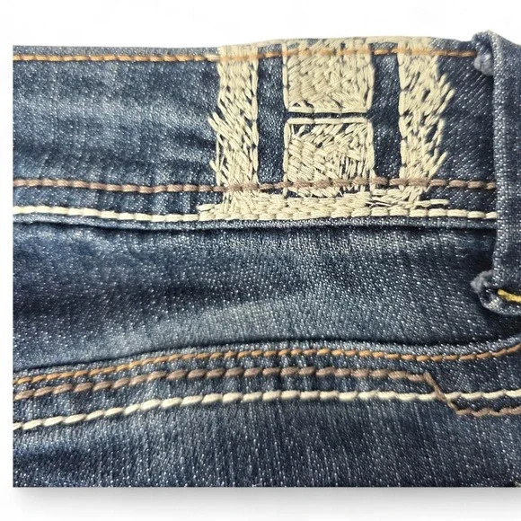 Hydraulic Low Rise Straight Leg Jeans Dark Wash Embroidered Pockets - Picture 3 of 11